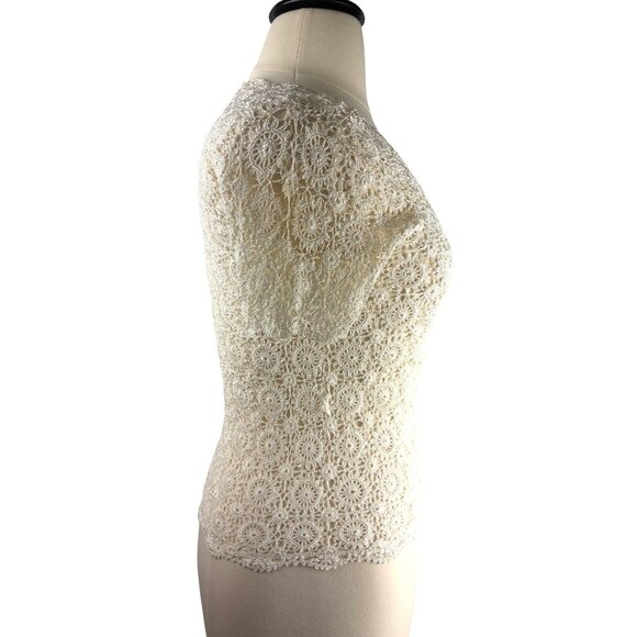 VTG Boho Cottage Delicate Trinchetto Hand Crocheted Knit Blouse, Women's Large - Picture 8 of 11